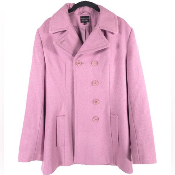 HALSTON STUDIO WOOL Blend Pink Coat Double Breasted UKRAINE🇺🇦MADE Size 8 - Picture 1 of 14